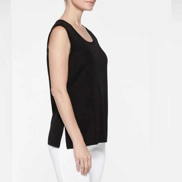 Exclusively Misook Black Acrylic Crew Neck Tank Top with Side Slits Size Small - Picture 1 of 15